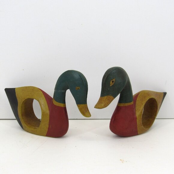 Vintage Mallard Duck Hand Painted Napkin Rings Set of 6 One Repaired Read - Picture 2 of 6